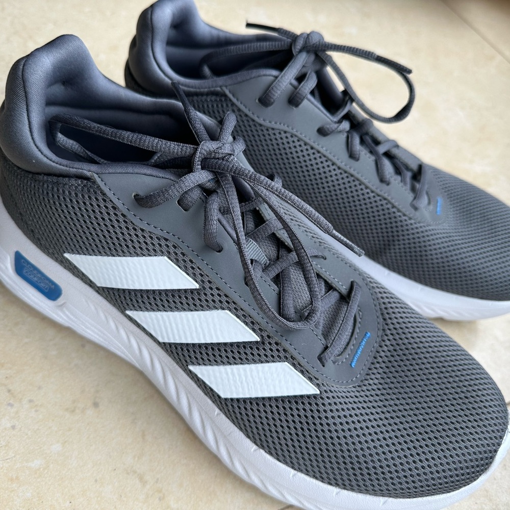 Adidas Gray and White Athletic Shoes with Mesh Upper